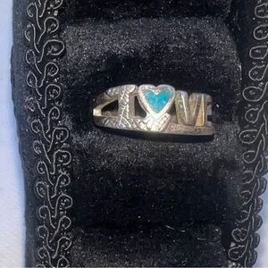 Silver Love Ring with Blue Heart Accent